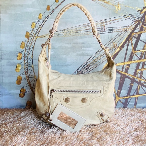 Balenciaga Classic Day Off White Lambskin Leather Shoulder Bag - Picture 1 of 14